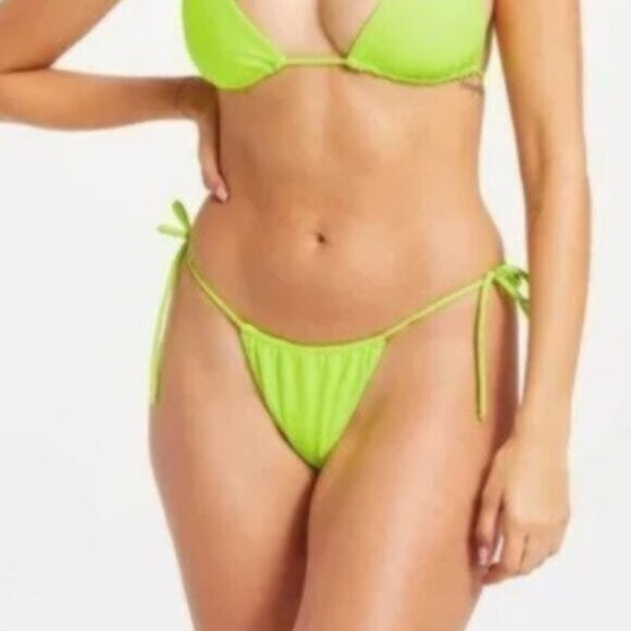 NWT Good American Green Neon Electric Tiny Ties Swim Bottoms Bikini Size Small - Picture 1 of 7